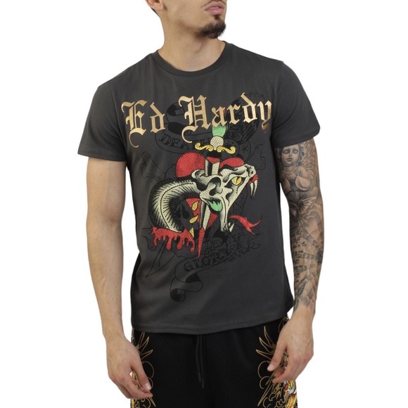 Ed Hardy Other - ED HARDY Rhinestone Dagger Snake Graphic Tee Shirt Gray‎ Men's Size XL *NEW* $85